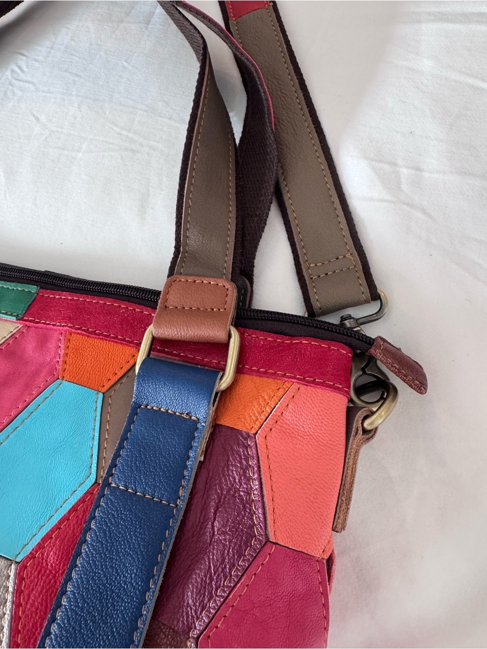 Amerileather Multicolor Patchwork Genuine Leather Hobo Shoulder Bag Boho Large - Picture 5 of 6